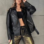 Damen Kunstleder Bikerjacke mit Nieten