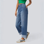 Damen Weit geschnittene Jeans mit hohem Bund und umgeschlagenem Saum R&B