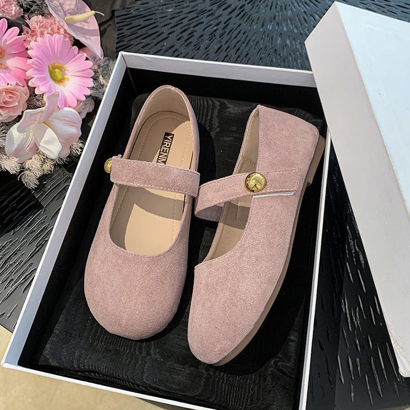 Damen elegante Ballerina-Schuhe mit verstellbarem Riemchen und goldener Schnalle R&B