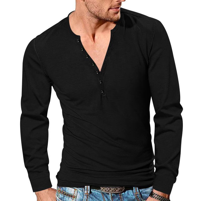 Herren Langarm-Henley-Shirt mit strukturierter Oberfläche und modischer Knopfleiste R&B