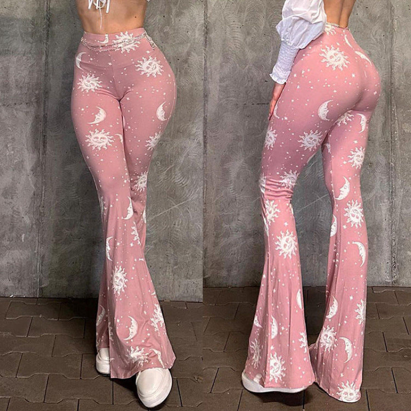 Damen Bootcut-Hose mit Mond- und Sonnenmuster R&B