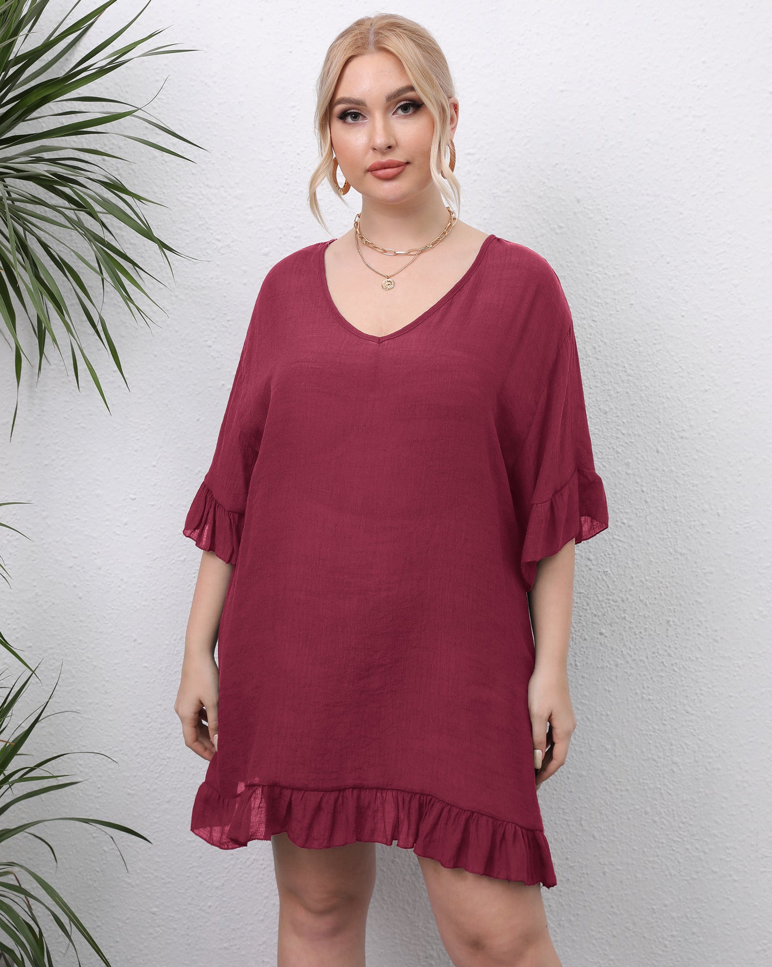 Damen leichtes Strandkleid mit voluminösen Rüschen R&B