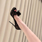 Damen Spitzen High Heel Pumps mit Schleifenakzent R&B