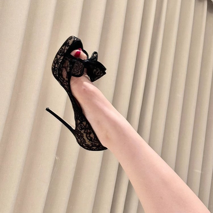 Damen Spitzen High Heel Pumps mit Schleifenakzent R&B