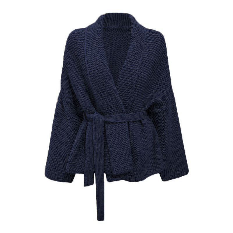 Damen Grobstrickjacke mit breitem Gürtel und weitem Schnitt R&B