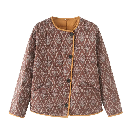 Damen gesteppte Übergangsjacke mit floralem Design und praktischen Taschen R&B