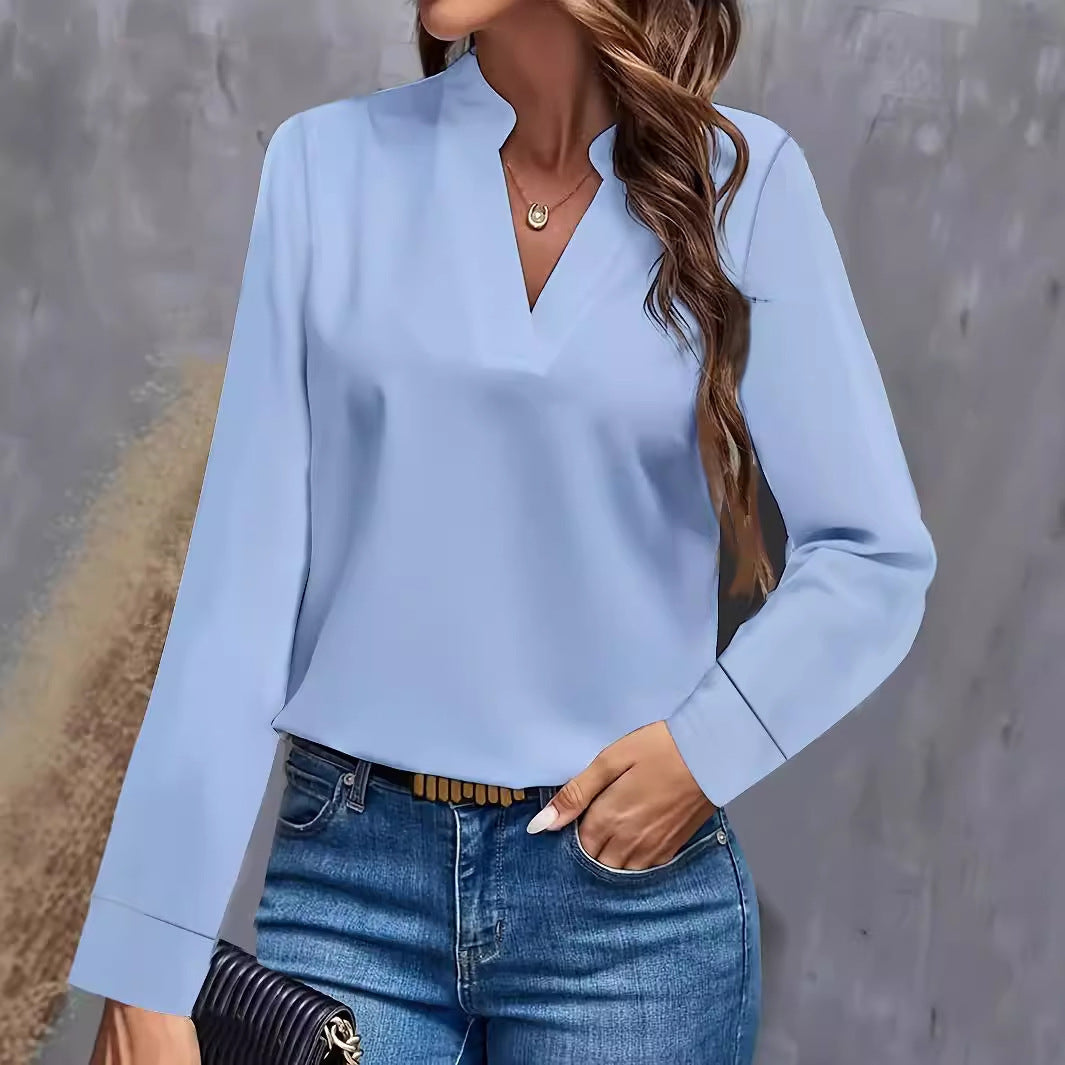 Damen Bluse mit Stehkragen und langen Ärmeln R&B