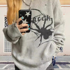 Damen Oversized Strickpullover mit auffälligem Spinnenmuster R&B
