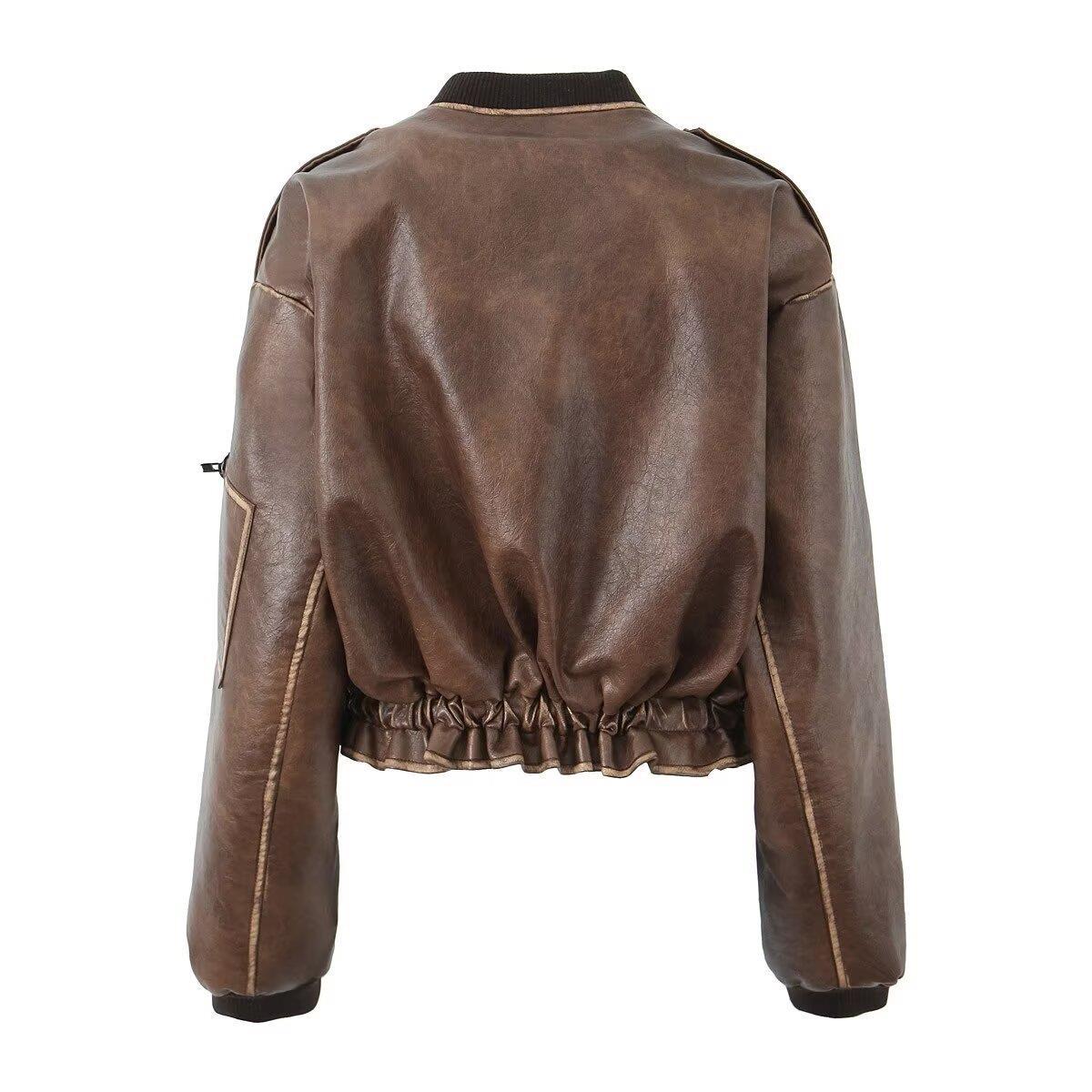 Damen Kunstleder Bikerjacke mit eleganten Streifendetails R&B