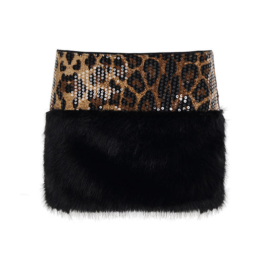 Damen Glamouröses Set mit Pailletten und Kunstfell R&B
