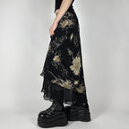 Damen Eleganter Maxirock mit floralem Muster und transparentem Untergrund R&B