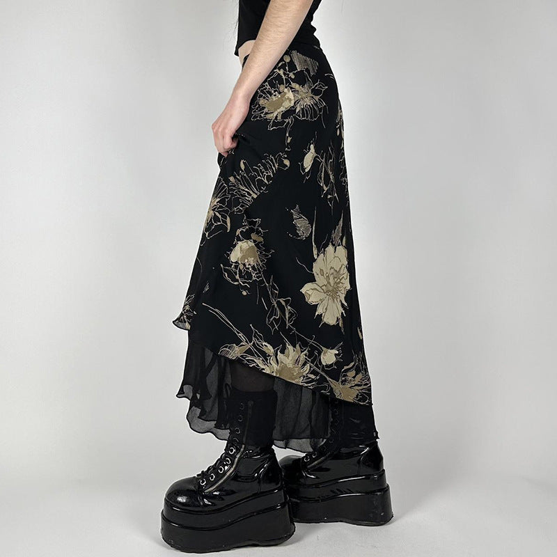 Damen Eleganter Maxirock mit floralem Muster und transparentem Untergrund R&B