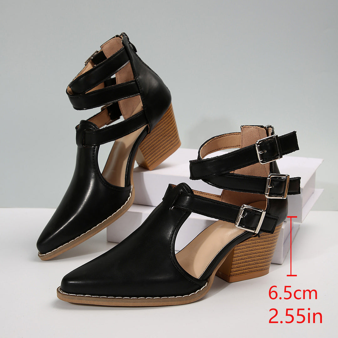 Damen elegante Ankle-Boots mit verstellbaren Schnallen R&B