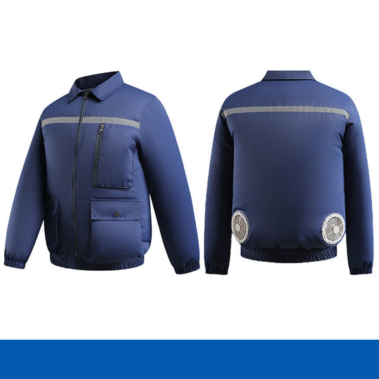 Herren nan belüftete Kühlarbeitsjacke mit seitlichen USB-Lüftern, reflektierendem Bruststreifen und multifunktionalen Taschen R&B