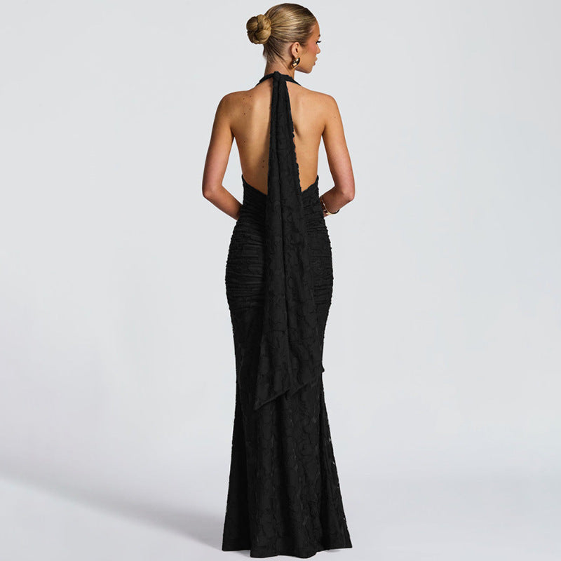 Damen Elegantes Maxikleid mit tiefem V-Ausschnitt und strukturierter Raffung R&B