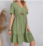 Damen Sommerliches Freizeitkleid mit V-Ausschnitt und Rüschensaum R&B