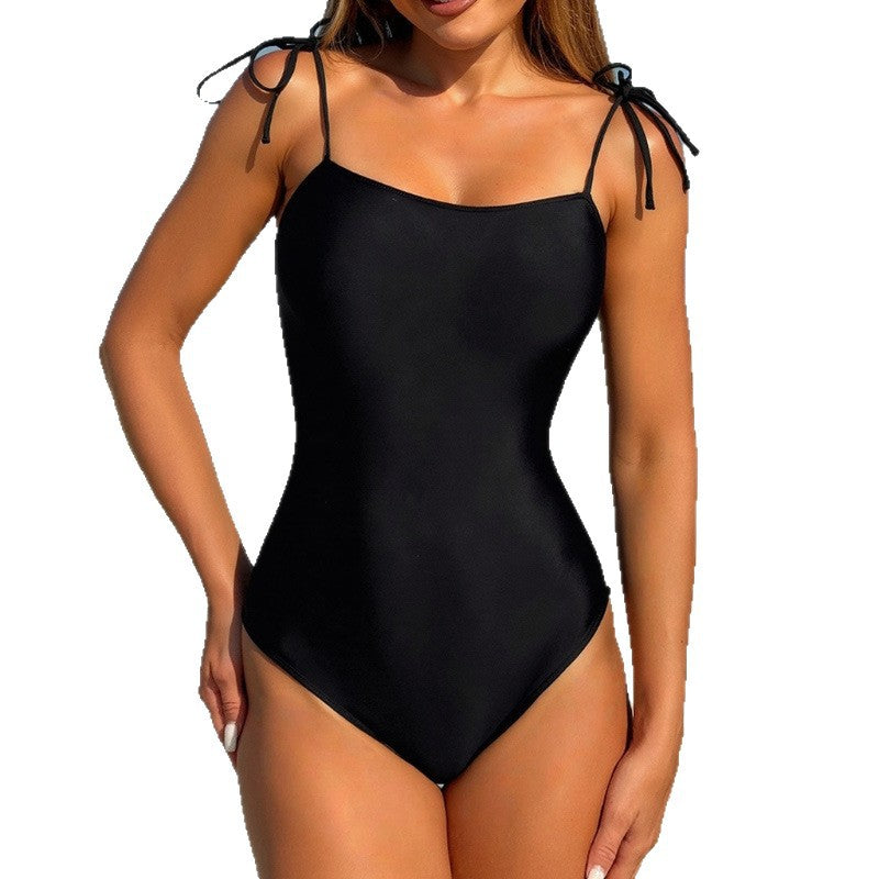 Damen Einteiler Badeanzug mit verstellbaren Trägern und elegantem V-Ausschnitt R&B