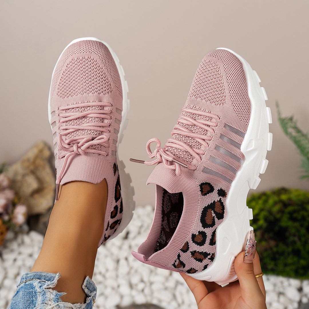 Damen Sportliche Sneakers mit atmungsaktivem Netzdesign und modischem Leopardenmuster R&B