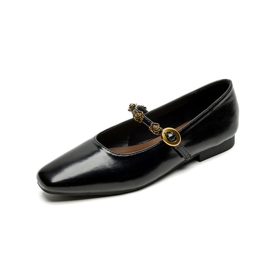 Damen elegante Ballerinas mit modischem Riemen und floralem Detail R&B