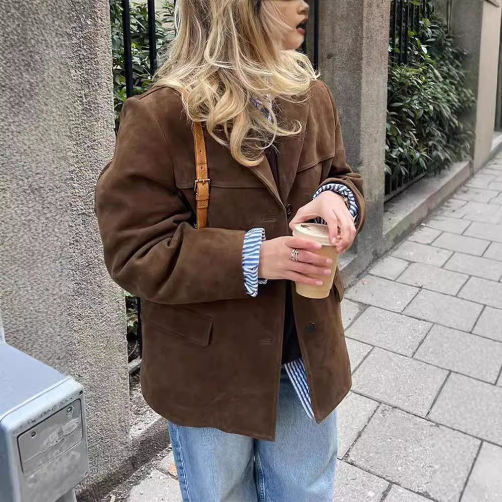 Damen lässige Wildlederjacke mit oversized Schnitt R&B