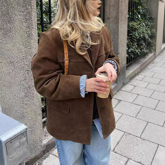 Damen lässige Wildlederjacke mit oversized Schnitt R&B