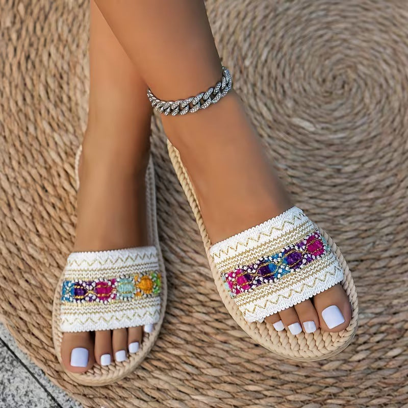 Damen modische Strandsandalen mit bunten Stickereien und ergonomischer Sohle R&B