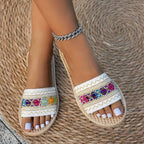 Damen modische Strandsandalen mit bunten Stickereien und ergonomischer Sohle R&B
