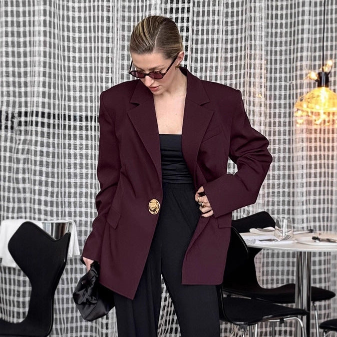 Damen Elegante Oversized Blazerjacke mit detaillierten Knopfverschlüssen R&B