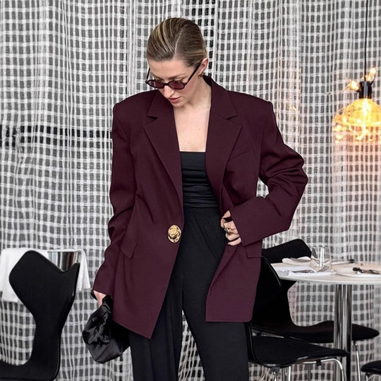 Damen Elegante Oversized Blazerjacke mit detaillierten Knopfverschlüssen R&B