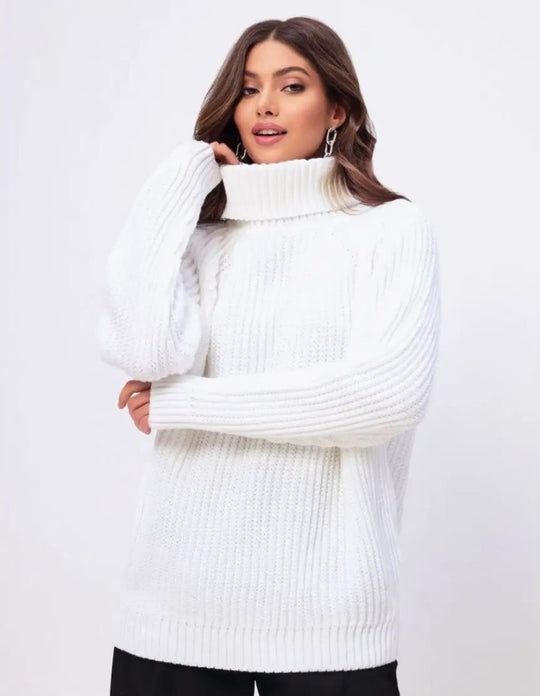 Damen Strickpullover mit hohem Kragen und strukturierter Maschenoberfläche R&B