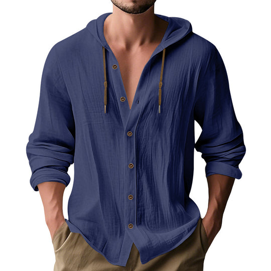 Herren lässiges Kapuzenshirt aus atmungsaktiver Baumwolle mit Knopfleiste und verstellbarem Kordelzug R&B