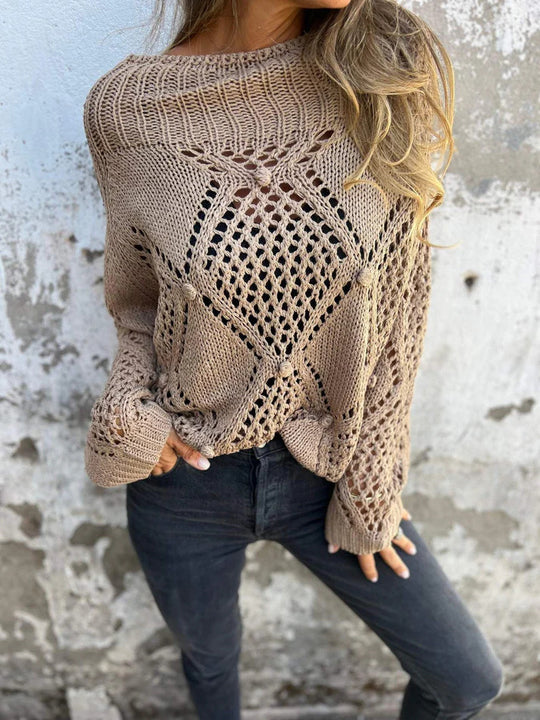 Damen Grobstrick Pullover mit romantischen Netzdetails R&B
