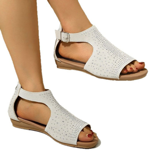 Damen elegante Riemchen-Sandalen mit atmungsaktiver Strickoberfläche R&B
