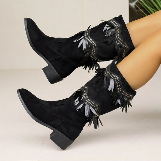 Damen Stiefel mit modischen Fransen und Glitzerdetails R&B
