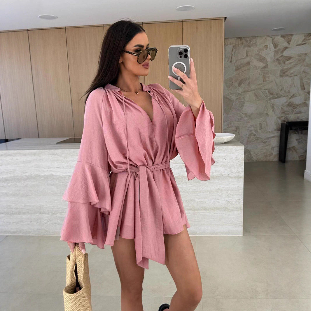 Damen lässiger Kimono mit eleganten Rüschendetails und Taillengürtel R&B