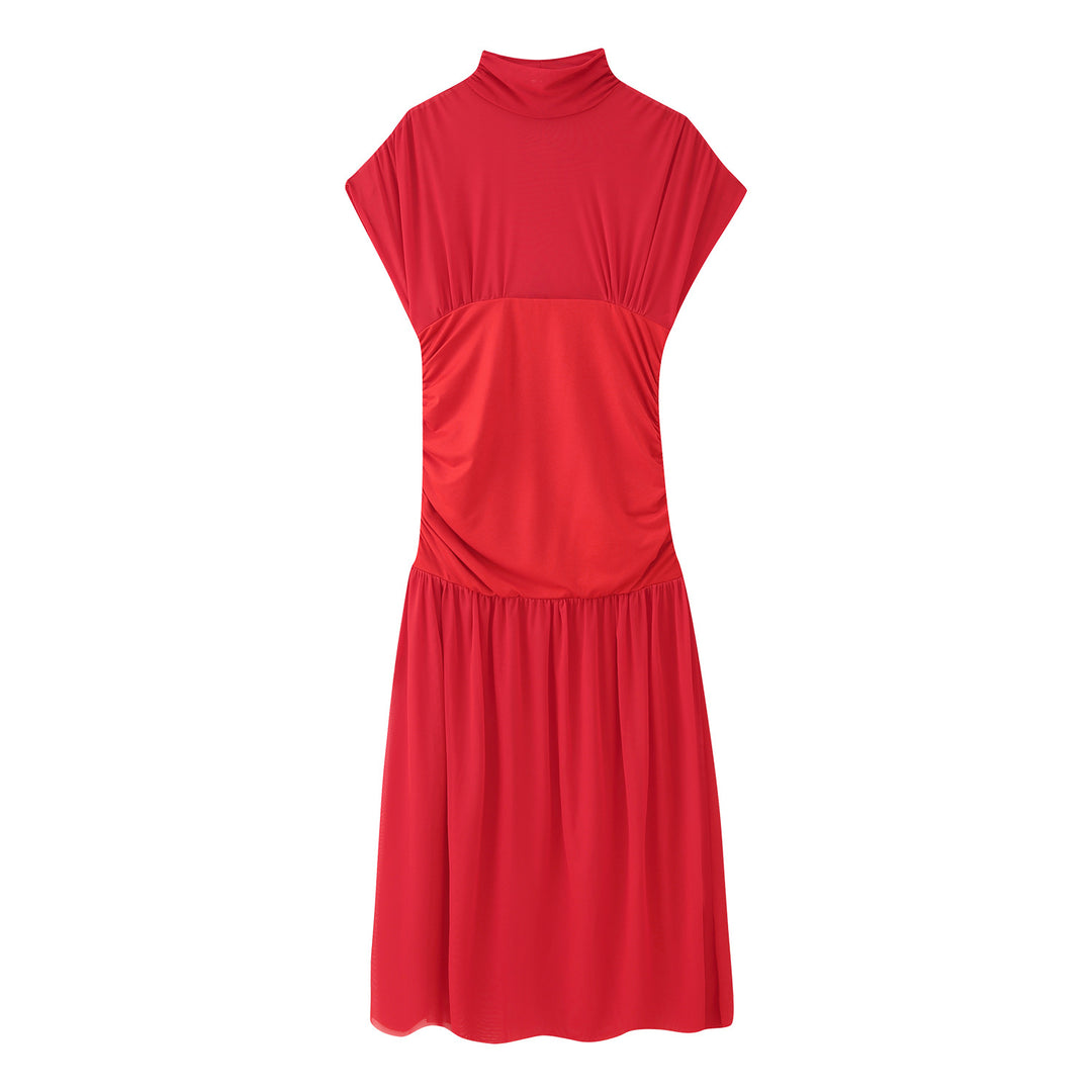 Damen Maxikleid mit modischem Stehkragen und raffiniertem Raffungselement R&B