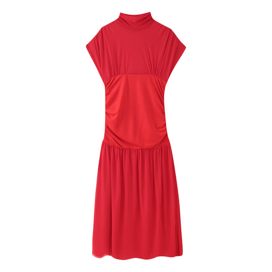 Damen Maxikleid mit modischem Stehkragen und raffiniertem Raffungselement R&B
