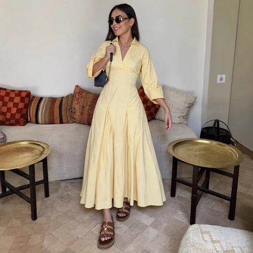 Damen Hemdblusenkleid mit elegantem V-Ausschnitt und weiten Ärmeln R&B