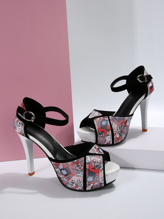 Damen Peeptoe Sandalen mit glamourösem Glitzer-Design und elegantem Blockabsatz R&B