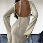 Damen Elegantes Maxikleid mit raffiniertem Rippdesign und fransigen Ärmeln R&B