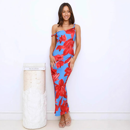Damen Maxikleid mit einzigartigem floralem Design und verstellbaren Trägern R&B