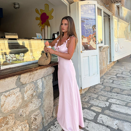 Damen Maxikleid mit Rüschendetails und Kordelzug R&B