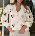 Damen Strickjacke mit floralen Applikationen und voluminösen Ärmeln R&B