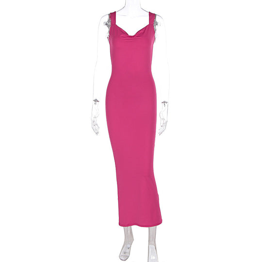 Damen Elegantes Maxikleid mit tiefem Ausschnitt und hochwertigem Stoff R&B