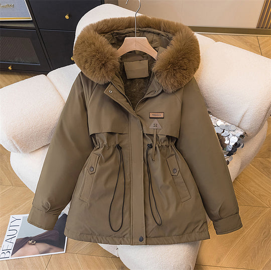 Damen warme Parkajacke mit abnehmbarem Kunstfellkragen und praktischen Taschen R&B