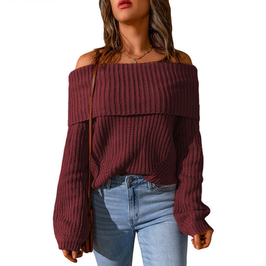 Damen Off-Shoulder Strickpullover R&B