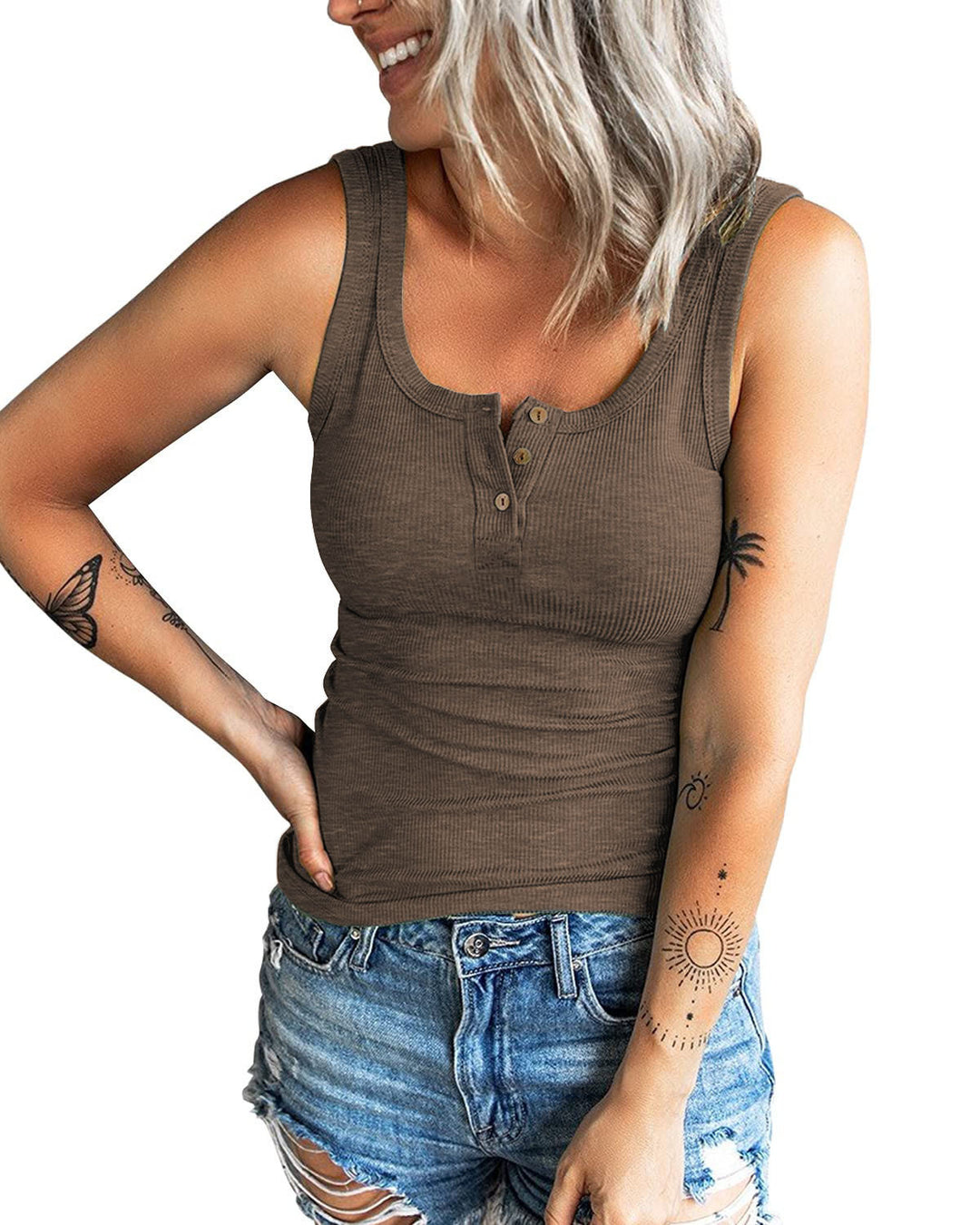 Damen komfortables Trägershirt mit Knopfdetails R&B