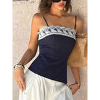 Damen Spaghetti-Träger Top mit elegantem Spitzenrand R&B