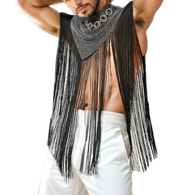 Damen nan langes Fransen-Cape mit Rollkragen und V-förmigem Einsatz R&B
