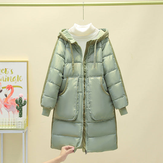 Damen Langer isolierter Pufferparka mit abnehmbarer Kapuze und großen Taschen R&B